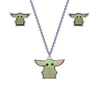 Disney Star Wars Mandalorian The Child Ensemble boucles d'oreilles et pendentif Vert et noir, Zinc