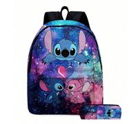 Disney Stitch 2 pièces SET 3D entièrement imprimé Sac d'école Sac à crayons enfants Stitch Bande dessinée Grande capacité Sac d'école Sac à dos pour voyage Sac de rangement, Sac à maquillage, Sac cosm