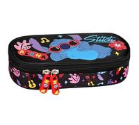Disney Stitch Aloha Trousse d'écolier Noire à Compartiments, Sachet pour Filles 5x20x9cm (Stitch Compartiments E)