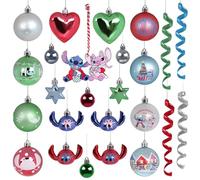 Disney Stitch Angel Set de Boules de Noël, INCASSABLES, décorations en Plastique, Set 25 pièces (E)