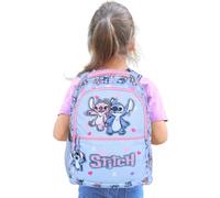 DISNEY Stitch Angel souple SAC À DOS SCOLAIRE pour fille, voyage SPACIEUX, compartiment pour ordinateur portable + PORTE-CLÉS (Bleu Stitch Angel)
