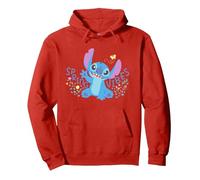 Disney Stitch avec fleurs et papillons, ambiance printanière de Pâques Sweat à Capuche, Unisexe pour adultes, Rouge, XXL