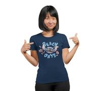 Disney Stitch “Beach Days” Women’s T-Shirt - Playful Graphic Tee with Seashells, Palm Icons & Smiling Alien Character - Coastal Summer Fun Style