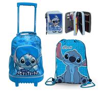 Disney Stitch Bleu Grand Sac À Dos Trolley À Roulettes + Trousse + Sac École