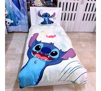 Disney Stitch Bleu Set Lit Simple Housse de Couette 140x200cm Linge en Coton