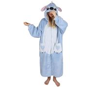 Disney Stitch Bleu, Sweat-Shirt Femme, Robe de Chambre, Couverture à Capuche, snuddie, Long, Fermeture éclair M-L