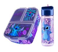 Disney Stitch Boîte à Goûter avec Compartiments et Gourde Enfant - Parfait pour l'École (Bleu/Violet)