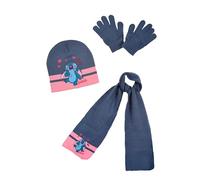 Disney Stitch Bonnet, Écharpe et Gants pour Fille, Ensemble d'hiver pour Fille, Écharpe et Gants Chapeau Stitch et Angel, Accessoires d'hiver pour Enfants - Bleu
