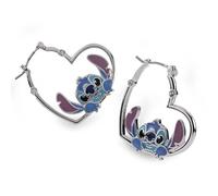 Disney Stitch Boucles d'oreilles créoles plaquées argent en forme de cœur pour fille