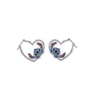 Disney Stitch Boucles d'oreilles créoles plaquées argent en forme de cœur pour fille