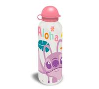 Disney Stitch Bouteille d'eau légère en aluminium sans BPA avec paille à rabat pour enfants - 500 ml - Étanche et réutilisable - Pour l'école et l'extérieur