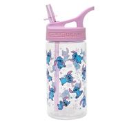Disney Stitch Bouteille d'eau pour enfants avec paille - 400 ml sans BPA - Bouteille d'eau entièrement recyclable avec poignée de transport - Bouteille d'eau d'école avec paille amovible