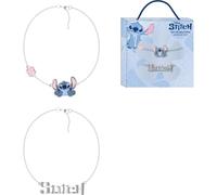 Disney Stitch Bracelet double pour enfant avec breloques en forme de fleur et nom texturé sur chaîne argentée réglable | Ensemble de bijoux officiels pour filles de plus de 3 ans