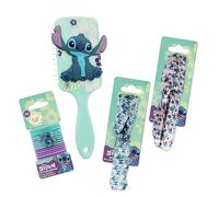 DISNEY Stitch - Brosse à cheveux silicone 3D + Bandeau cheveux satin rose ou bleu + Elastique fin avec un charm, Lot de 15 pièces