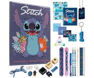 Disney Stitch Calendrier de l'Avent 2025 Compte à Rebours Noel 24 Surprises Papeterie Original et Accessoires Kawaii Collier Porte-clés Stylo (Bleu Stitch Papeterie)
