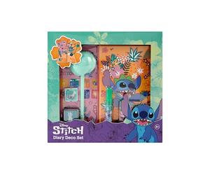 Disney Stitch | Carnet | Journal Intime Enfant | Carnet coloré avec paillettes, colle, tampon et encreur, stickers et stylo à pompon moelleux, set de décoration dès 3 ans