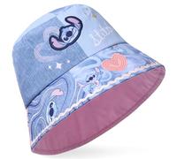 Disney Stitch Chapeau de Soleil Fille, Essentiels de Vacances à la Plage D'été (Rose/Bleu Non Réversible)