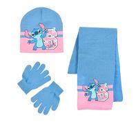 Disney Stitch Chapeau Écharpe et Gants pour Filles, Ensemble D’Hiver Casquette D’Hiver Écharpe et Gants, Accessoires D’Hiver pour Enfants, Cadeau pour Filles (FR/ES, Numérique, 53, Bleu)