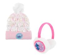 Disney Stitch Chapeau et Cache-Oreilles pour Filles, Casquette Pom Pom au Design Irisé, Chapeau d'hiver pour Enfants, Cadeau pour Filles et Adolescentes