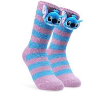 Disney Stitch Chaussettes Chaussons Femme Ado Angel EU 35-41, Polaire Détail 3D, Chaussettes Antidérapantes, Idée Cadeau (Bleu/Rose Stitch)