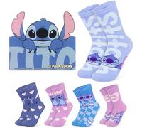 Disney Stitch Chaussettes Femme et Ado, Lot de 5 Paires Chaussettes Fantaisie Confortable, Idée Cadeau pour Elle (36/41 EU, Multi Stitch)