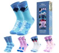 Disney Stitch Chaussettes Femme, Lot de 5 Paires, Douce et Extensible Chaussettes Chaudes - Cadeau Femme et Ado (Rose/Bleu Stitch, 35/41 EU)