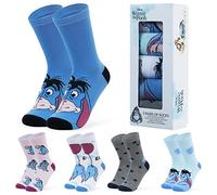 Disney Stitch Chaussettes Femme, Lot de 5 Paires, Douce et Extensible Chaussettes Chaudes - Cadeau Femme et Ado (Bleu Eeyore, 35/41 EU)