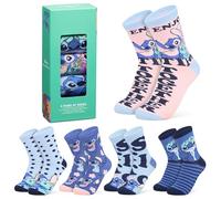 Disney Stitch Chaussettes Femme, Lot de 5 Paires, Douce et Extensible Chaussettes Chaudes - Cadeau Femme et Ado (Bleu/Pêche Stitch, 35/41 EU)
