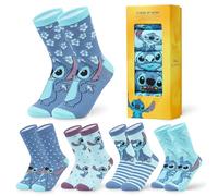 Disney Stitch Chaussettes Femme, Lot de 5 Paires, Douce et Extensible Chaussettes Chaudes - Cadeau Femme et Ado (Bleu Stitch, 36/40 EU)