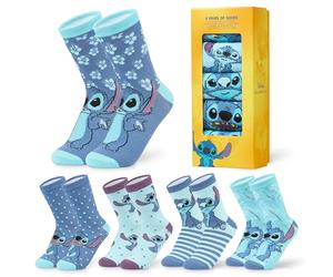 Disney Stitch Chaussettes Femme EU 35-41, Lot de 5 Paires, Douce et Extensible Chaussettes Chaudes, Cadeau Femme et Ado (35/41 EU, Bleu Stitch)