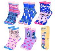 Disney Stitch Chaussettes pour Fille, Motif Stitch and Angel Lot de 5 Paires de Chaussettes Classiques pour Adolescentes, Tailles EU 31 à 38 (FR/ES, Numérique, 35, 38, Taille normale, Multicolore)