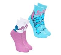 Disney Stitch Chaussettes pour Fille, Stitch Design Lot de 2 Chaussettes pour la Maison, Cadeau pour Filles et Adolescentes, Tailles EU 23 à 34 (FR/ES, Numérique, 23, 26, Taille normale, Multicolore)
