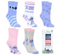 Disney Stitch Chaussettes pour Filles, Ensemble de 5 Paires de Chaussettes pour Adolescents et Femmes, Tailles EU 27 à 38 (FR/ES, Numérique, 31, 34, Taille normale, Multicolore)