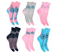Disney Stitch Chaussettes pour Filles, Lot de 6 Chaussettes Classiques en Coton, Tailles EU 23 à 34 (FR/ES, Numérique, 23, 26, Taille normale, Multicolore)