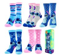 Disney Stitch Chaussettes pour Filles, Stitch Design Lot de 5 Soquettes Classiques pour Adolescentes, Tailles EU 27 à 38 (FR/ES, Numérique, 35, 38, Taille normale, Multicolore)