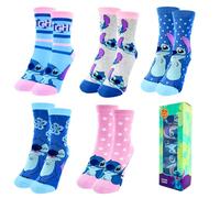 Disney Stitch Chaussettes pour Filles, Stitch Design Lot de 5 Soquettes Classiques pour Adolescentes, Tailles EU 27 à 38 (FR/ES, Numérique, 31, 34, Taille normale, Multicolore)