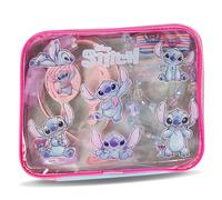 Disney Stitch - Coffret Accessoires Cheveux Fille 14 Pièces avec Bandeau, Brosse, Peigne, Barrettes, Élastiques, Collier, Bracelet et Bague - Cadeau Enfant