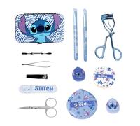Disney Stitch Coffret Beauté pour Femmes, Filles et Adolescentes, Comprenant 2 Pinceaux de Maquillage, 1 Recourbe-Cils, un Kit de Manucure et 4 éponges à Maquillage