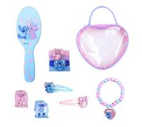 Disney Stitch Coffret Beauté pour Filles, Comprenant 4 Pinces à Cheveux, 4 élastiques, 1 Brosse à Cheveux et une Pochette, Accessoires pour Cheveux Cadeau pour Filles