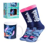 Disney Stitch Coffret Mug Cadeau Femme Ado, Tasse Rose et Chaussettes Chaudes, Cadeaux Originaux pour Elle (Marine)