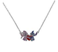 Disney Stitch Collier plaqué argent avec pendentif en émail et cœur d'ange 45,7 cm