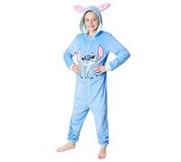 Disney Combinaison Pyjama Enfant Fille Pyjama Stitch Surpyjama Grenouillère en Polaire Fille Onesie Enfant Ado 2-15 Ans (Bleu Stitch, 9-10 Ans)