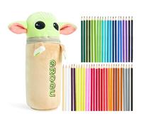 Disney Stitch Crayons de Couleur avec Trousse Kawaii Baby Yoda Set Coloriage Enfant 48 Pièces kit Dessin École Fournitures d'Art Cadeau Enfant (Multi Baby Yoda)