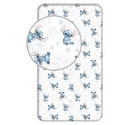 Jerry Fabrics Drap-housse Disney Stitch «Ohana» Blanc 90 x 200 cm 100% coton