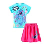 Disney Stitch Ensemble 2 Pièces pour Fille, Conception 'Smile' T-shirt et Jupe pour Filles, Taille 4 Ans | Bleu