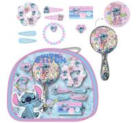 Disney Stitch Ensemble de beauté pour enfant avec trousse de toilette transparente, miroir liquide, chouchous et pinces à cheveux et bracelet - Accessoires complets de coiffure et de jeu pour filles à