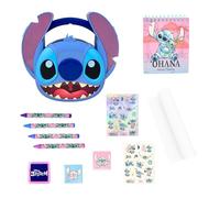 Disney Stitch Ensemble de Papeterie, Comprenant 4 Crayons de Couleur, Trousse 3D, Cahier, Autocollants et des Feuilles de Coloriage. Coffret pour Filles