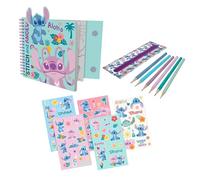 Disney Stitch Ensemble de Papeterie, Comprenant 6 Crayons de Couleur, Autocollants, Trousse et Carnet avec des Feuilles à Colorier, Ensemble de Papeterie Cadeau pour Filles