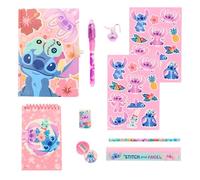 Disney Stitch Ensemble de Papeterie, Comprenant Une Règle, Crayon, Stylo, Autocollants, Gomme, Taille-Crayon, Carnet et Un Cadenas avec Clés, Ensemble de Papeterie Cadeau pour Filles