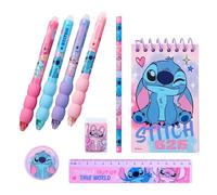 Disney Stitch Ensemble de Papeterie pour Filles, Comprenant Cahier, Règle, Crayon, Taille-Crayon, Gomme et 4 Stylos à Pointe Rembourrée, Cadeau pour Enfants
